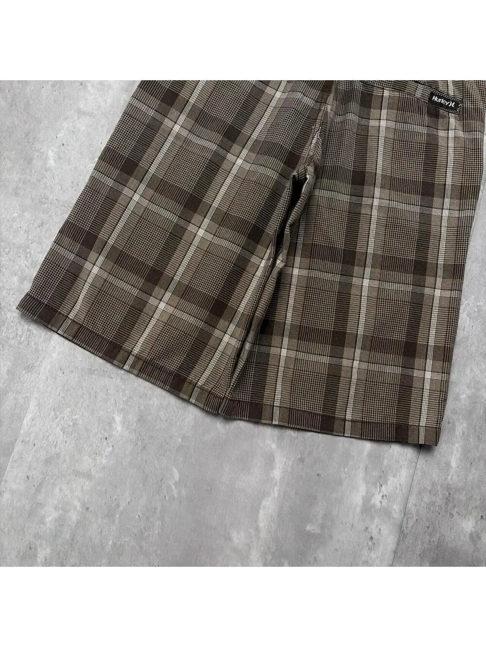 Y2K Brown Hurley Surf Grunge Plaid Baggy Skater Shorts